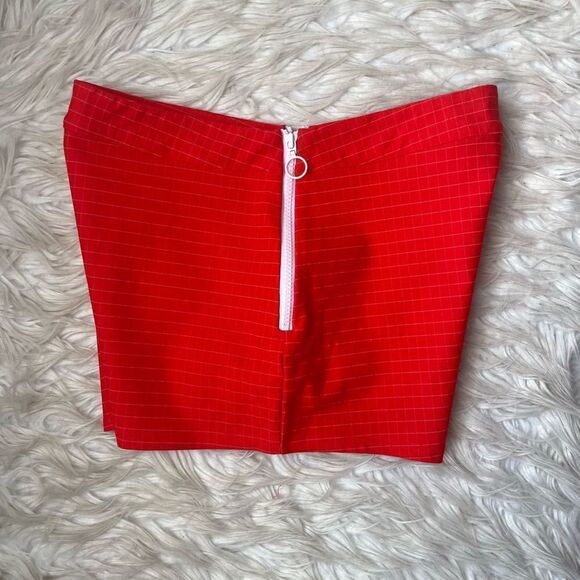 h:ours Brisa Red Checkered Cheeky Mini Side Zip Shorts - Picture 5 of 8